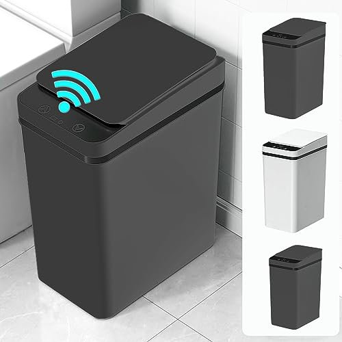 LALASTAR Smart Trash Can, Small Kitchen Trash Can with Lid, Slim Touchless Garbage Can, Narrow Motion Sensor Trashcan, Automatic Plastic Trash Bin for Bathroom, Bedroom, Kitchen, Black, 4 Gallon