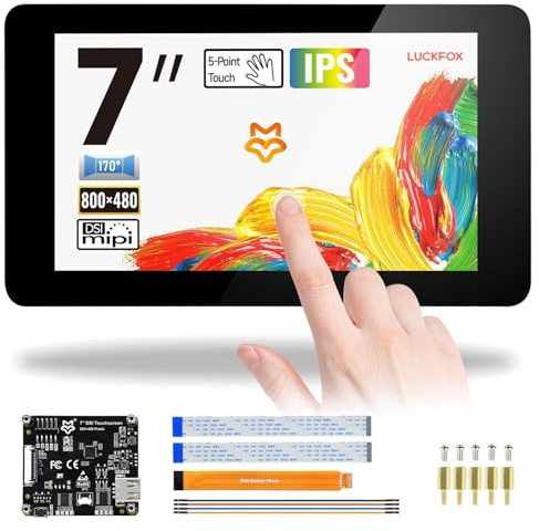 LUCKFOX DSI Capacitive 7 inch Touch Screen Support 3D Printing for Raspberry Pi Screen 7 inch 800x480 Toughened Glass for Raspberry Pi Display IPS Screen 170°Wide Viewing Angle for VisionFive2, etc