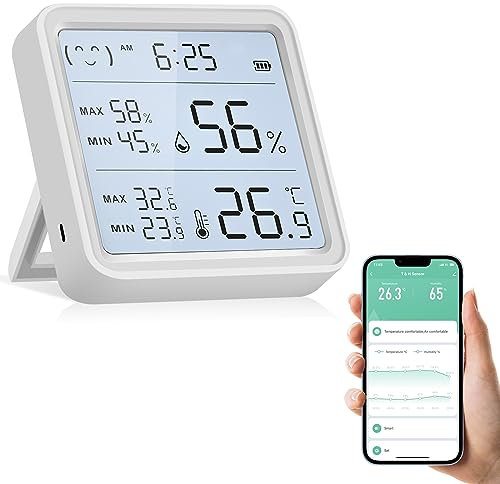 WiFi Thermometer Hygrometer Innen, Tuya Raumthermometer wlan Temperatursensor mit Smart App und Datenaufzeichnung, für Babyzimmer, Gewächshauszubehör, Garage（8CM*8CM）