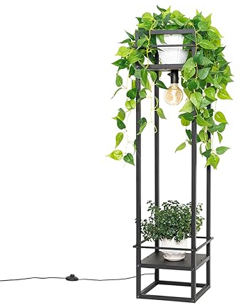 Qazqa Smart led Industrial Stehleuchte, Stehlampe - Cage Rack - Schwarz, inkl. 4.9W LED-Lampe, dimmbar, 130cm, Ideal als Flur, Küche lampe, Schlafzimmerlampe, Wohnzimmerlampe