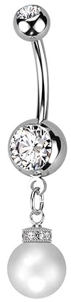 beyoutifulthings Bauch-nabelpiercing Silber Doppel-Zirkonia Clear Perlen-Anhänger Weiß Nabel-Piercing Chirurgenstahl Bananabell Stab-länge 10-mm