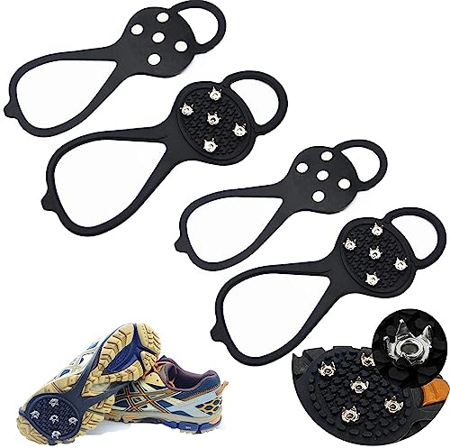 2 Paar Spikes für Schuhe, Eisklampen Traktionsklampen Outdoor Anti-Rutsch mit 5-Krallen Ausrüstung Greifer Schneegriffe Kleets für Stiefel Schuhe Wandern Eisfischen Joggen Klettern Wandern - Universal