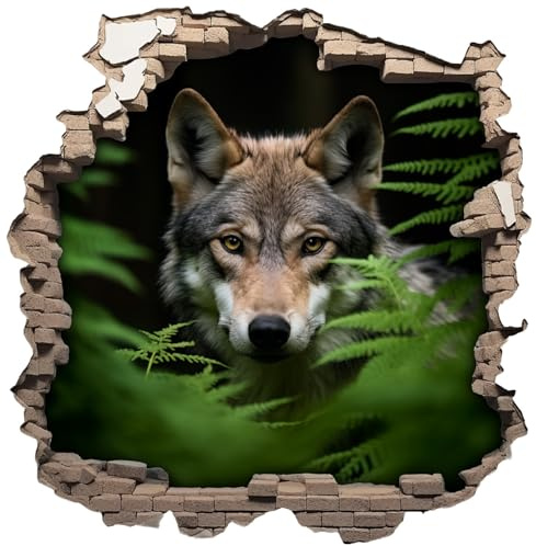 Samunshi® Wandaufkleber Wandriss mit Wolf Wandsticker Fenster in andere Welt für Kinderzimmer Wohnzimmer Küche Wanddekoration Wallart 50x50cm