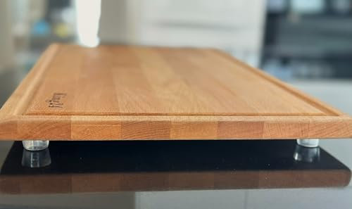 Bord 0001_Hochwertiges Buche Massivholz Schneidebrett_52x30x1,8 cm_XXL Groß mit Saftrille_Rutschfeste Füße_Antibakteriell_Messerschonend___Küchenbrett_ Herdabdeckung_Käsebrett_Servierbrett_Holzbrett