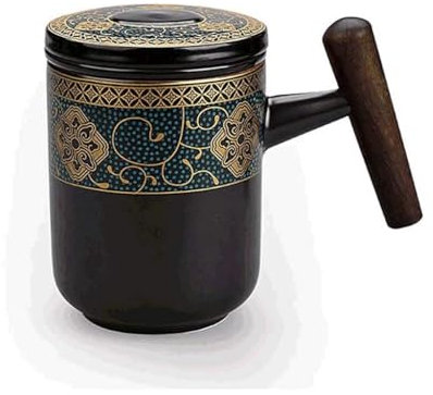 HASMI Taza de café Grande, Tazas de café de Estilo Chino de 300 ml, Taza de café de cerámica con Tapa, Taza de té Impresa con colador Taza de té