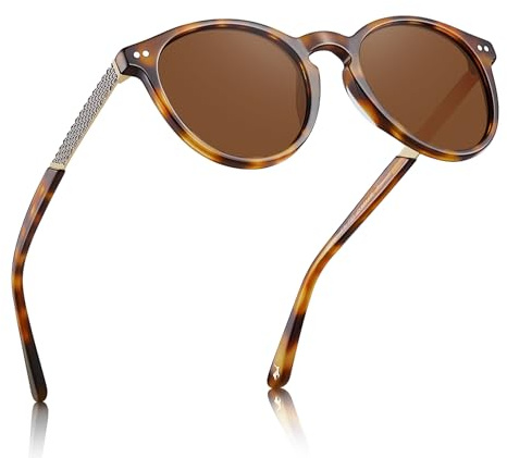CARFIA Vintage Sonnenbrille Damen Runde Polarisierte Acetat Fassun | 100% UV-Schutz, Brauner Farbverlauf, Blendschutz,Klassische Design