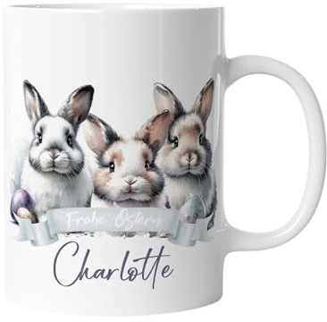 Tasse mit Namen | Personalisierte Ostertasse mit Wunschnamen Osterhase Keramik Tasse Frohe Ostern Hase Geschenk für Kinder | mug-o-10
