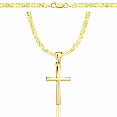 AMAR Collar de oro para hombres 585, collar para hombres 925/585 - Collar rey - Collar cruz 45 cm - Collar oro cruz, Joyas para hombres, Regalos para hombres - Collar oro