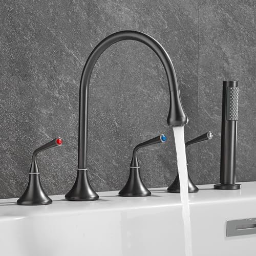 XJTNLB Rubinetto per Vasca 5 Fori Rubinetto Vasca da Bagno con Doccetta Doppia Manopole Miscelatore Doccia con Deviatore Grigio Canna Di Fucile