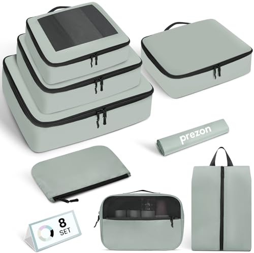 Prezon Cubos de embalaje para maletas, juego de 8, organizadores de equipaje ligeros, cubos de embalaje para accesorios de viaje - Verde