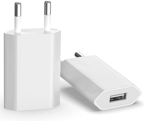 (2 Packs) Chargeur USB Adaptateur de Prise Universel (5W 5V 1A) adapté aux Voyages compatibilité avec iPhone Apple Samsung Galaxy Pixel Nexus Huawei Xiaomi HTC Sony LG - Blanc