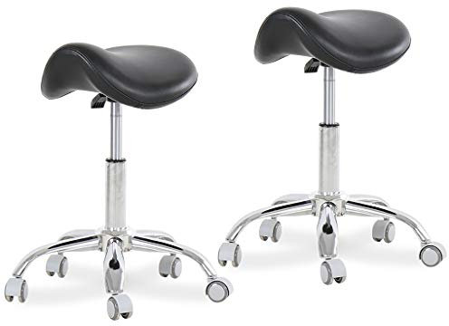 BDTTUG Hocker auf Rädern, Arbeitsbank, Arbeitsstuhl, Sattelhocker, drehbarer Lift, Tattoo-Schönheitssalon, Spa, Labor, Klinik, Rollenhocker, 49–64 cm, 2 Farben (Farbe: Schwarz x 2) Hello