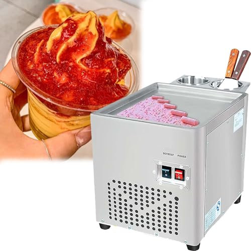 RayGenius Macchina per Rotoli di Gelato Fritto, Macchina Automatica per Fare Il Gelato, Macchina per Crema di Yogurt Fritta in Padella Quadrata Singola, Molto Adatta per Bar, Caffetterie.