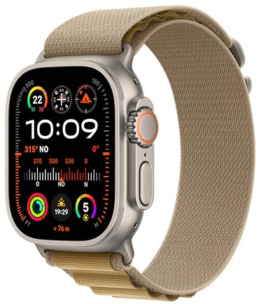 Apple Watch Ultra 2 GPS + Cellular Smartwatch, Reloj Deportivo con Caja de Titanio Natural Resistente de 49 mm y Correa Loop Alpine Canela - Talla M. Monitor de entreno y Neutro en Carbono