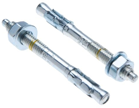 M8 Ancrage en béton 8 mm x 75 mm Boulon traversant pour fixation de 10 mm, vis à tige filetée, ancrage à coin galvanisé avec rondelle, écrou, marquage de profondeur et cône d'expansion, paquet de 10