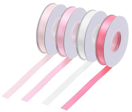 sourcing map 4 rotoli di nastro di raso, 9,5 cm, 9,1 m, per bouquet di fiori, confezioni regalo, fiocchi per ragazze, bianco/rosa chiaro/rosa/rosso pesca