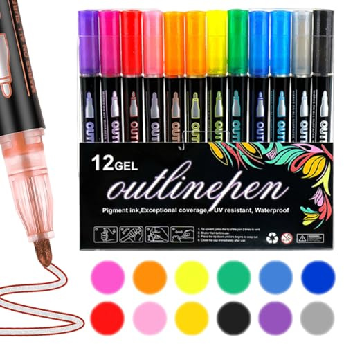 Heykomi 36 pennarelli colorati per graffiti, contorni, pennarelli luccicanti per contorni, penne glitterate per scrivere, scrapbooking, colorare (12 pezzi)