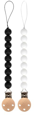 Silicone Pacifier Clip Holder for Baby, Fits Most Pacifier Styles, BPA-Free, 2 Pack (Black & White)