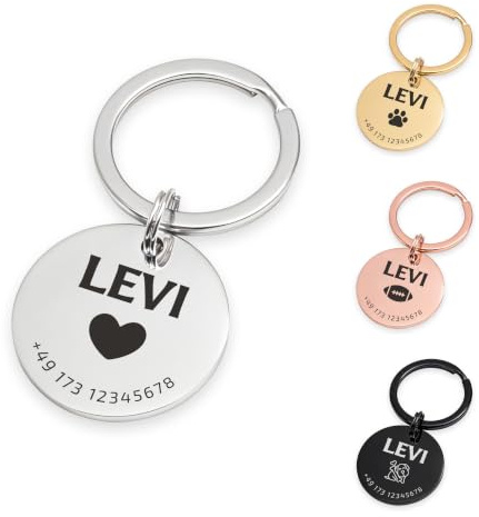 FELLSOCKE Personalisierte Hundemarke aus Edelstahl - 25mm | 30mm | 35mm, Individuell gravierbar, Robuste Tiermarke, Dogtag Anhänger Hunde, Pferde, Katzen & Welpen (Silberfarben, 30 mm)
