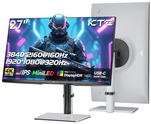KTC MiniLED Gaming Monitor 27 Pollici | 4K@160Hz, FHD@320Hz Commutazione senza interruzioni | 1152 Zona Dimmerazione locale | HDR1400 | 1ms GtG | Adaptive Sync | 145% sRGB | KVM | Bianco | M27P6
