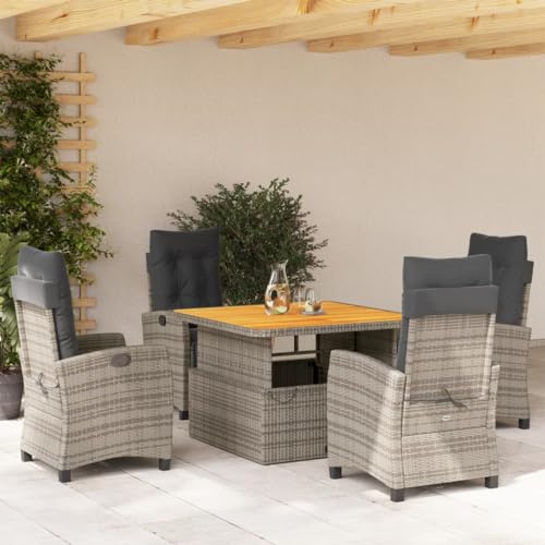 IKAYAA Polyrattan Gartenmöbel Set mit Höhenverstellbarer Tisch und 4 Verstellbarer Stühlen, Sitzgruppe Outdoor für 4 Personen, Essgruppe für Garten Balkon, inkl. Sitzkissen, Grau Type#3