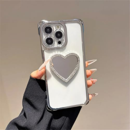 ORBANA Case For iPhone 13 Pro Electroplated Love Mirror Bracket Four Corners Drop-proof Lanyard Bracelet Cover(For iPhone 13 Pro/AX Mirror DK)