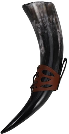 Mikinona Chope à Bière Viking En Corne Naturelle 30-35 Cm Avec Sangle Pu, Style Renaissance Médiévale, Grosse Capacité, Tasse à Hydromel Nordique Pour Fête Et Décoration,