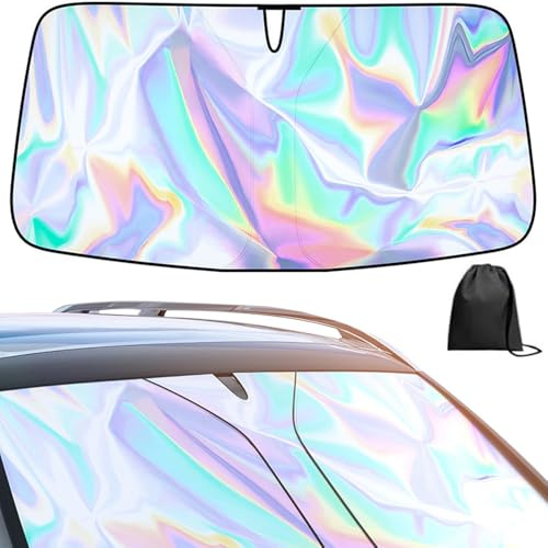 Car Windscreen Sun Shade, Foldable Car Sun Shades Windscreen, Front Windshield Sunshade Reflective UV Dust Protector, Keep Your Vehicle Cool, Fit Various Sizes (145 * 80cm)