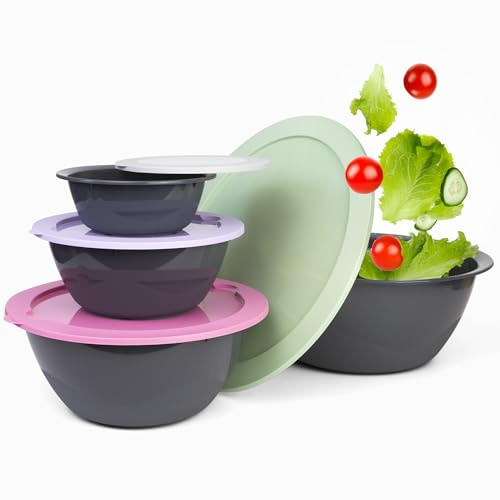 PROFUN Salatschüssel mit Deckel groß Schüssel Set mit Deckel Rührschüssel Plastikschüssel Frischhaltedosen Stapelbare Dosen 4er-pack