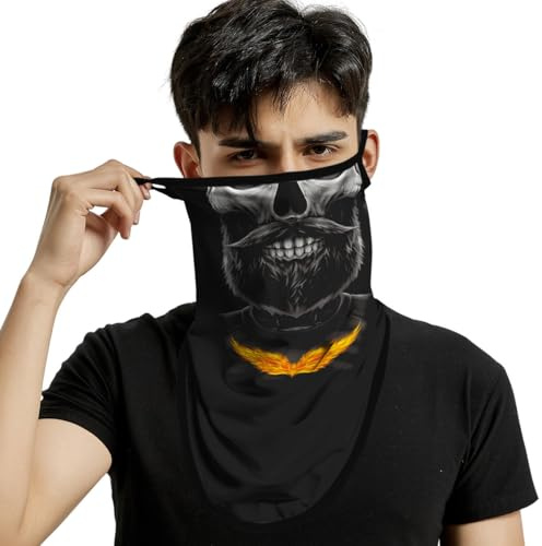 ShopINess Halsvärmare Dödskalle med Öronöglor Unisex – Bandana Motorcykel och Ansiktsmask, Skull Halsduk för Halloween, Skidåkning, Snowboard, Cykling och Outdoor Sport (Hipster)