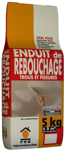 Enduit de Rebouchage 5kg - Séchage Rapide et Haute Adhérence - Réparation Trous, Fissures et Cavités pour Murs et Plafonds
