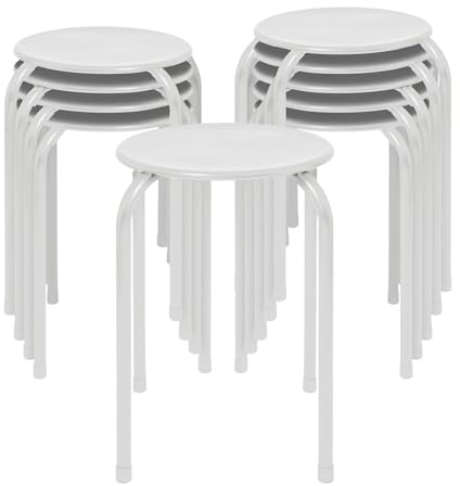 Harbour Housewares Stapelhocker aus Metall - Mattweiß - 10x Erwachsene Klein Stapelbar Küche Essen Frühstück Schlafzimmer Eitelkeit Frisiertisch Wohnzimmer Bürostuhl Stühle Sitzgarnitur