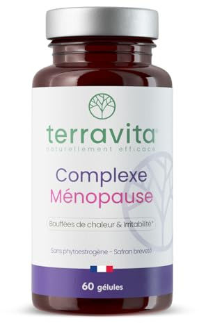 Complexe Ménopause | Sans Hormones | Avec Pollen et Safran Breveté | Bouffées de Chaleur, Fatigue, Stress et Variations d’Humeur | 60 Gélules | Made in France | Terravita