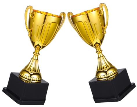 TOYZFRIENDY 2pezzi Plastica d Oro Mini Premio con Base Nera e Resistente per Cerimonie Premiazione Sport e Successi Accademici