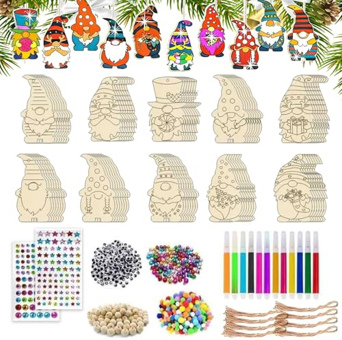 Wqafe Holzanhänger Weihnachten zum Bemalen, 354 Stück Bastelset Weihnachten Kinder, Holz Weihnachtsdeko Anhänger, Christbaumschmuck Holzanhänger, DIY Weihnachtsbaumschmuck Holz