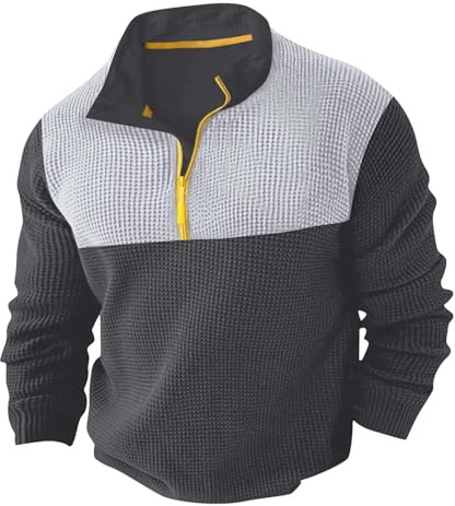 Jersey de trabajo para hombre, informal, cálido, para invierno, cuello alto, media cremallera, manga larga, camiseta deportiva, ajuste holgado, cómodo, elástico, para uso diario, Gris claro., M