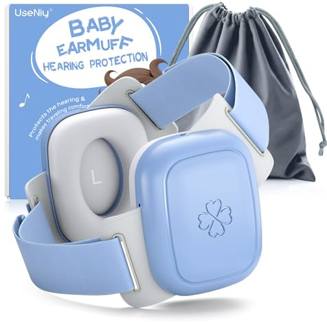UseNiy Paraorecchie per neonati e bambini (da 3 a 48 mesi), vestibilità sicura e confortevole, cuffie antirumore da 25 dB, per viaggi, aerei, concerti, blu