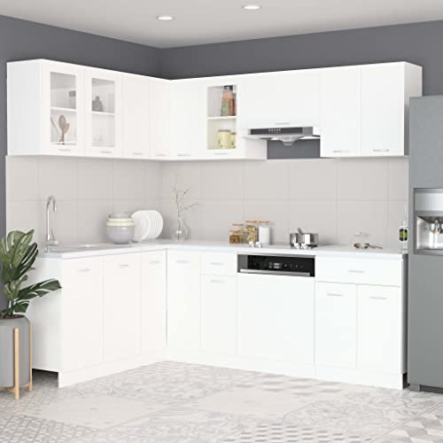ACAGALA 11-TLG. Küchenschrank-Set, Eckküche, Küchenblock variabel stellbar, Küchenzeile in L-Form, Weiß Holzwerkstoff, Küche Komplett, ohne Arbeitsplatte, Küchenschrank, Hängeschrank