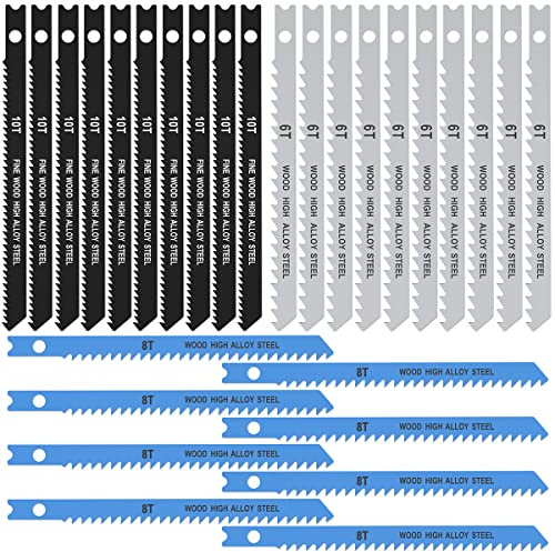 25pcs Jigsaw Blade Set, U-shank, High Carbon Steel Jig Saw Blade with Storage Box for Wood, Plastic, Metal Cutting, Compatible with All Jigsaw., 6T, 8T, 10T