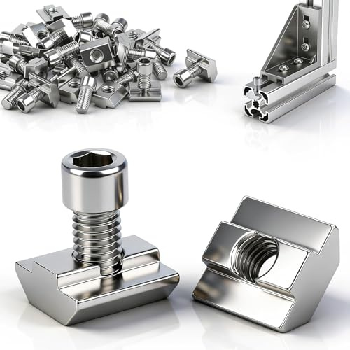 Mawmuaw 60 st T-muttrar M8-set, glidmuttrar för aluminiumprofil, T-muttrar M8 typ B, T-spår skenor Serie 3030 glidmutter i kolstål med skruvar för aluminiumprofiler, solpanel PV-ledningsskena