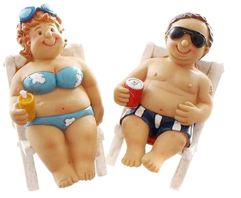 mucHome Polyresin Badeurlaub Dekofiguren Set, Lustige Badegäste, Sommerdeko für Garten und Haus, Verschiedene Sets, Rentnerpaar, Urlaub, Geschenkidee Urlauber (2er Set Urlaubspaart)