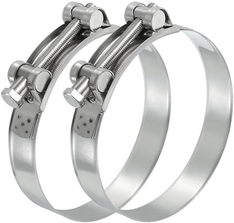 PATIKIL 113-121mm T-Bolt Hose Clamp, 2 Pack Intercooler Pipe Tube Clamps 304 Stainless Steel Radiator Hose Clamp for 4.45-4.76 Pipe