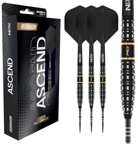 RED DRAGON Darts - Ascend Serie - 23g Torpedo Fass Steeldarts - Dartpilar med metallspets - 90% Tungsten professionella dartpilar - Nitro Flite Integrerad flyg/schacht, dartvingar & skaft