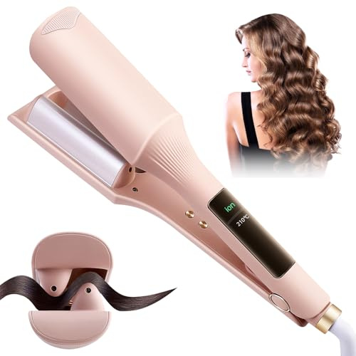 32mm Hair Waver Crimper for Women Girls, Negative Ions Curling Iron with Adjustable Temp (150°C-210°C), 2 Barrel Deep Waver Hair Curler for Short Medium Hair, Fast Heating, Anti-Scald & Travel Lock