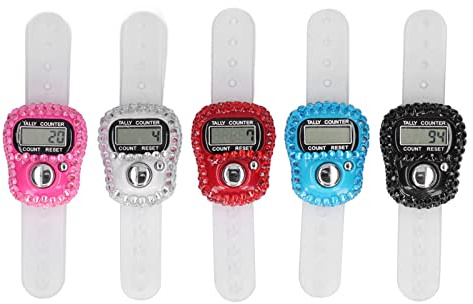 Srliya Compteurs de Doigts 5 Pièces, Compteur de Tours, Bouton de Réinitialisation, Couleurs Vives, Compteur de Sommeil Automatique de Haute Précision pour L'entraînement Sportif, Très