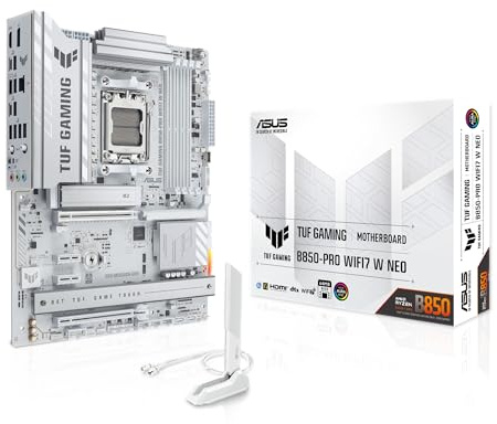 ASUS TUF GAMING B850-PRO WIFI7 W NEO, Scheda Madre AMD ATX, Slot DDR5 | 14+2+1 Fasi Alimentazione, PCIe 5.0 Ready, 3 slot M.2, WiFi 7, Ethernet Realtek 2,5 GB, USB-C da 20 Gbps, Aura Sync, Bianca