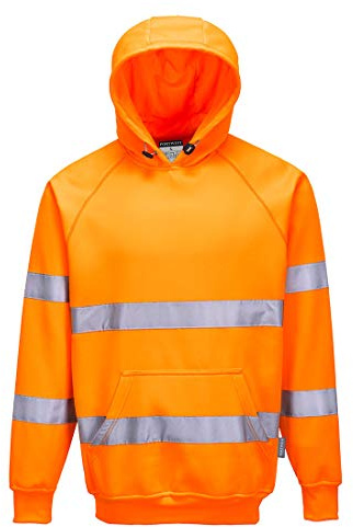 Portwest B304 Hi-Vis Kapuzen Sweatshirt Warnschutz Klasse 3 Reflexstreifen | Orange, L, EN ISO 20471 Nach 50 Wäschen, ANSI/ISEA 107 Typ P Und R, UPF 40 Plus, Kängurutasche