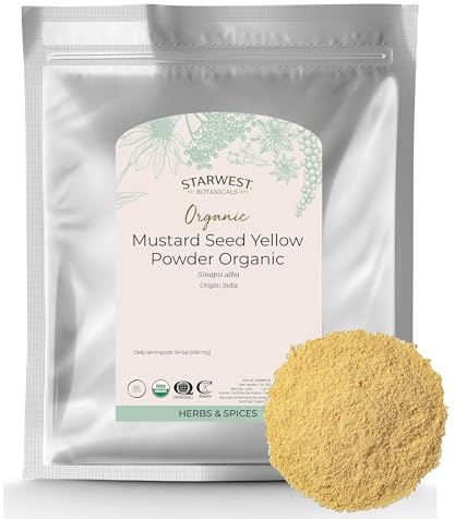 Starwest Botanicals Organic Yellow Mustard Seed Powder - Dried Seasoning Spice for Meat, Cooking, & Pickling, Dry Ground Mustard Powder, Certified Kosher, Non-GMO - Bulk 1 lb Bag