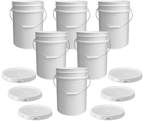 ePackageSupply 5 Gallon Bucket - Food Grade Bucket with Airtight Gasketed Tear Strip Lid, BPA-Free, Heavy-Duty 90 Mil HDPE Plastic Pail, Bulk Storage, Durable Container, Made in USA - White, 6 Packs