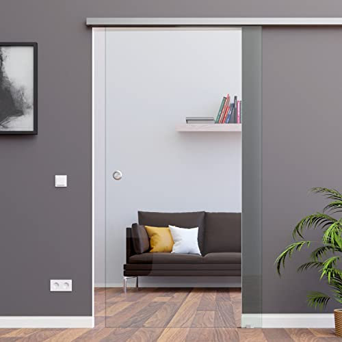 BC-1025-AS: Schiebetürsystem ESG 1025x2050x8 mm Dekor C, Klarglas; Schienensystem ALU SlimLine SoftStop; Griffmuschel